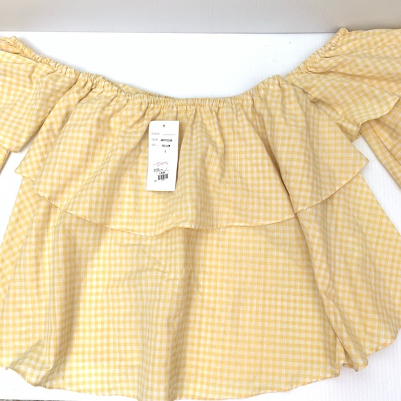 NWT Yellow and White Checker Off The Shoulder Top - Picture 3 of 6